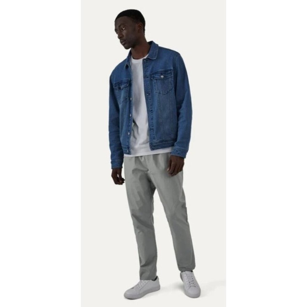 Five Four Men's Denim Jacket Blue Stretch Cotton Snap Front Menlo Club